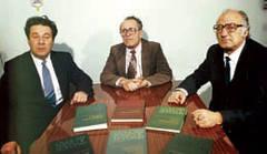 Лауреаты Государственной премии СССР 1986 г. (слева направо): д.г.-м.н. Б.И. Писарский, член-корр. РАН Е.В. Пиннекер, д.г.-м.н. И.С. Ломоносов.